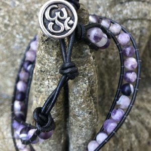 Dog Tooth Amethyst Om Button Wrap Bracelet